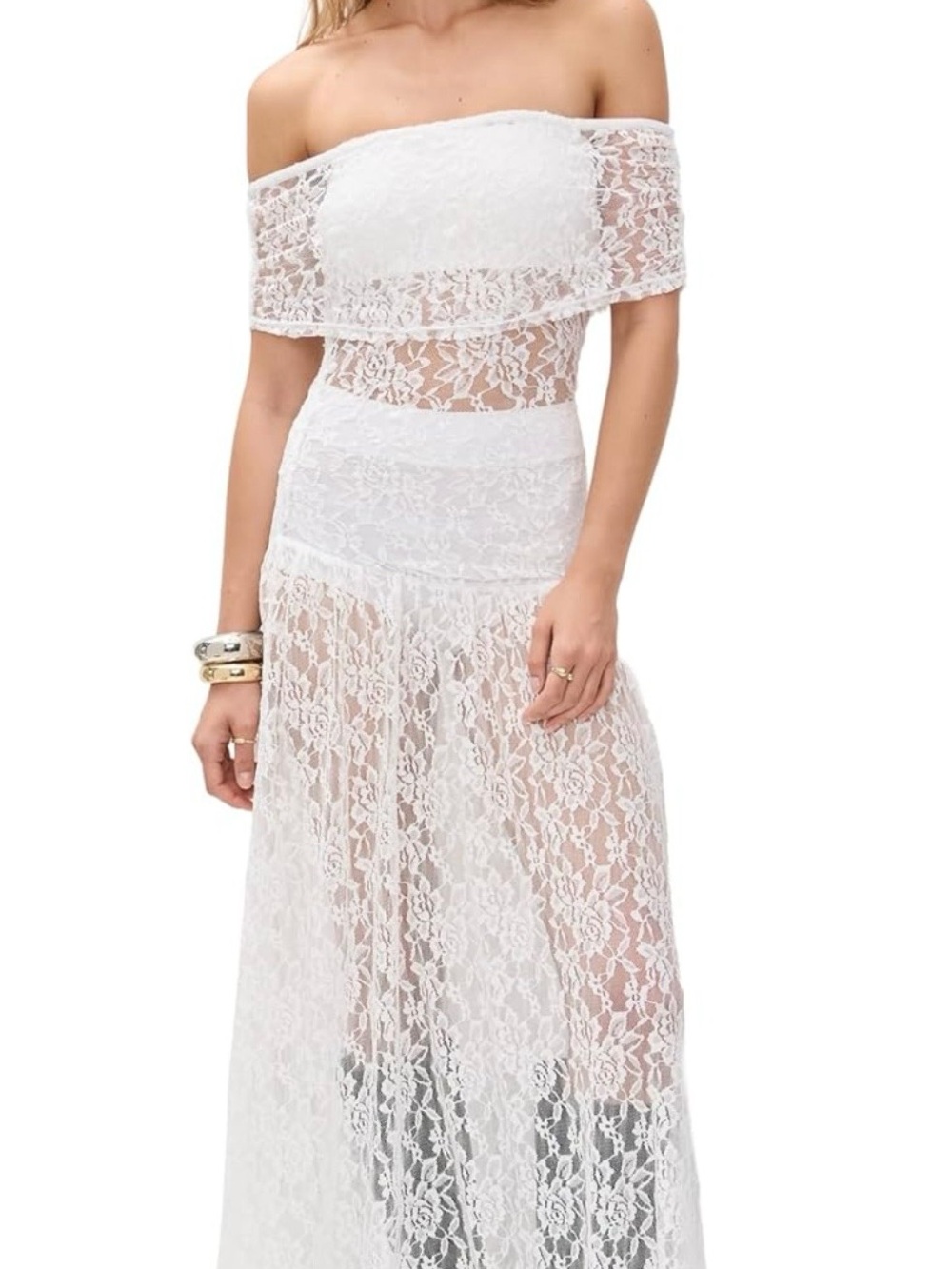 NWT Lioness White Off-Shoulder Lace Maxi Dress